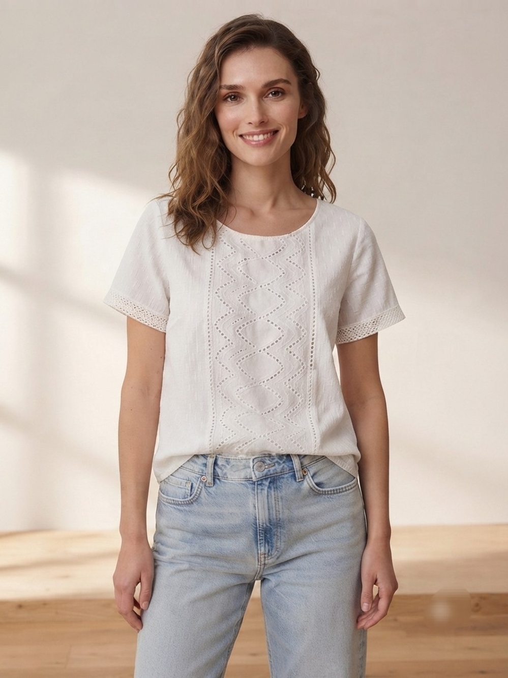 Orientique Naturally Australian White Eyelet Cotton Blouse Top Sz S Cottagecore